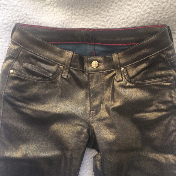 Kate Spade Broome Street Gold Metallic Denim Jeans - Picture 4 of 11